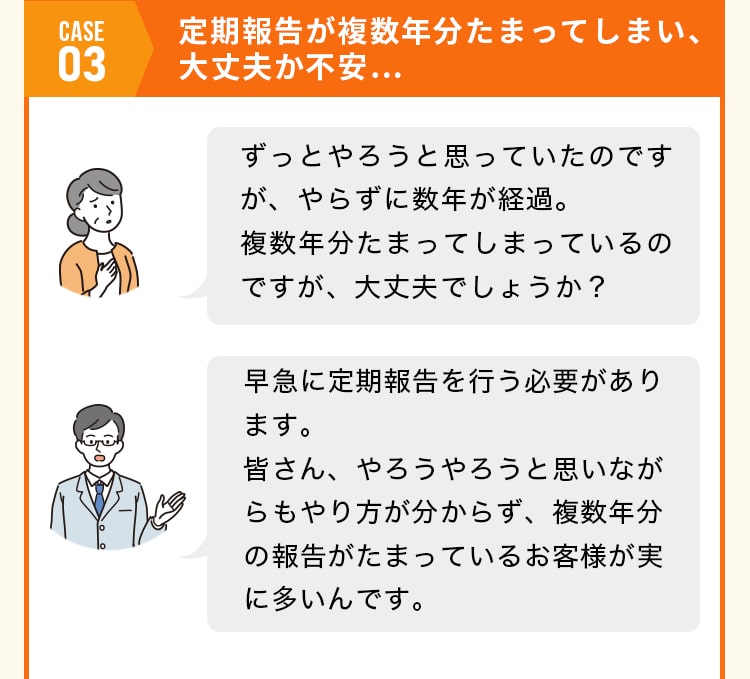 case03 定期報告が複数年分たまってしまい、大丈夫か不安…